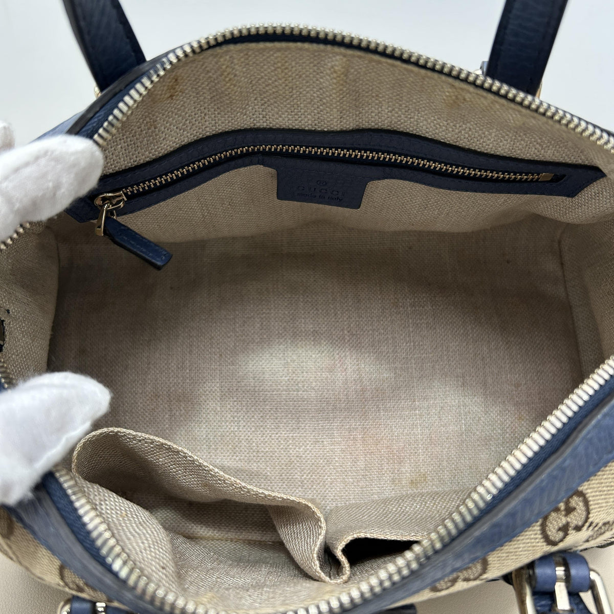 Gucci Classic GG Navy Leather Mini Boston Handbag