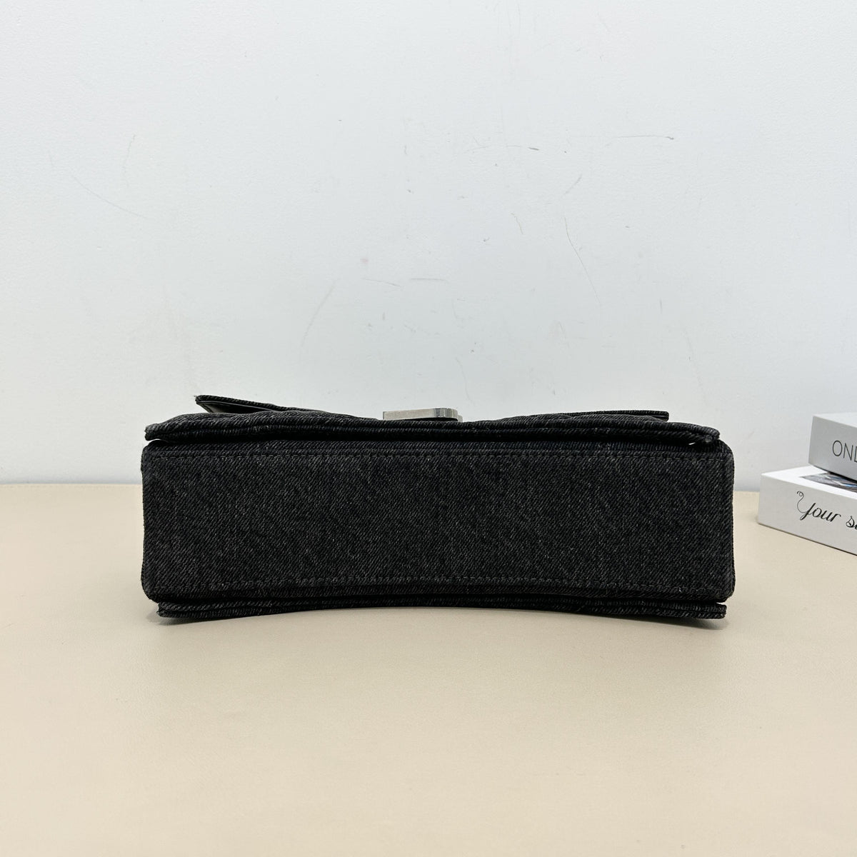 Balenciaga Quilted Denim B‑Logo Chain Shoulder Bag
