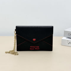 Miu Miu Black Grain Leather Heart Button Forever Envelope Chain Crossbody Wallet