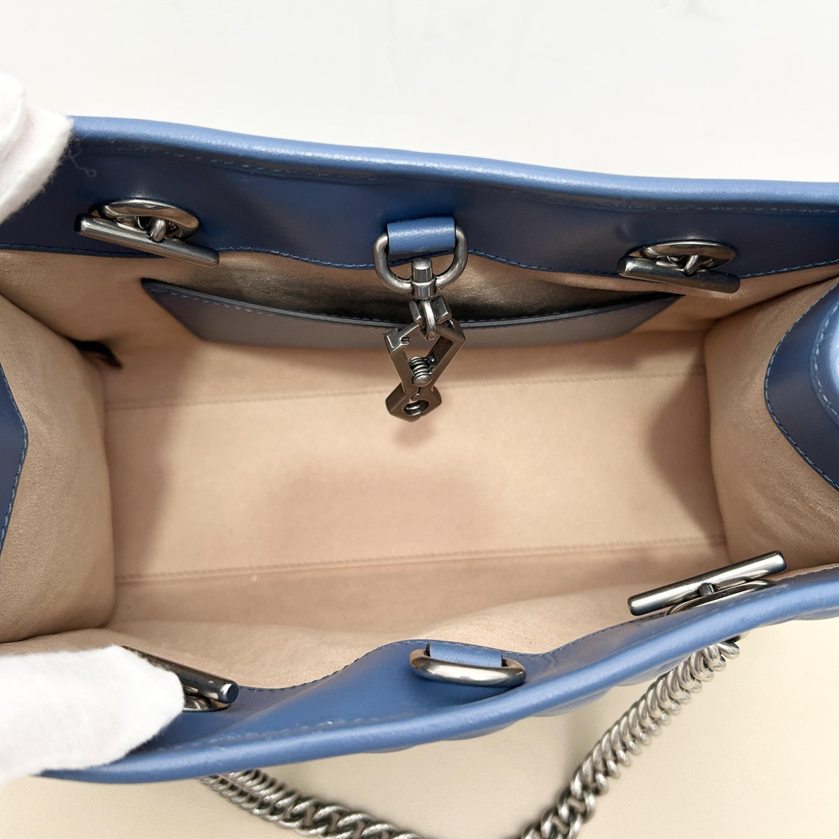 Pre-Owned Gucci Blue GG Marmont Quilted Chain Tote Bag