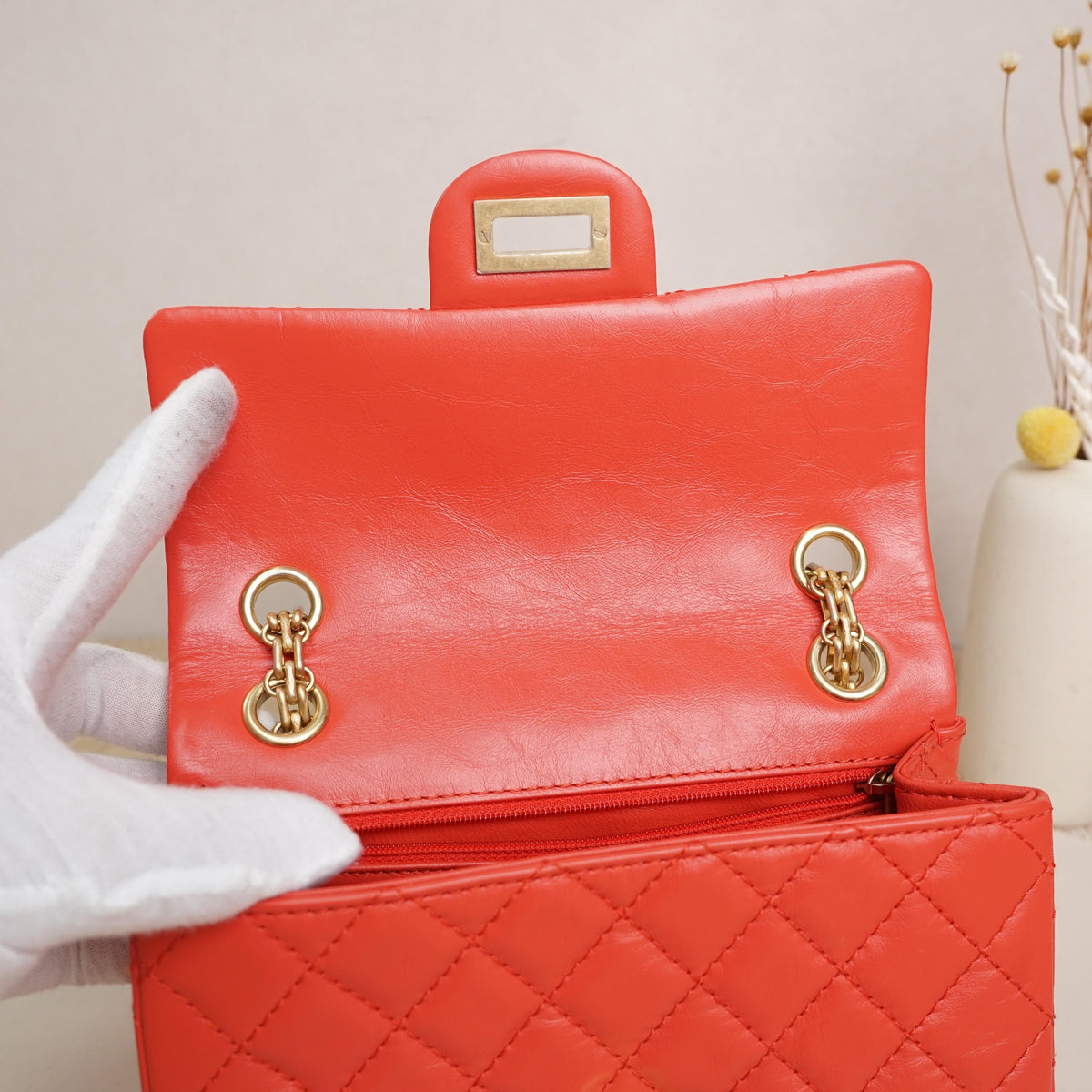 Pre-Owned Chanel 2.55 Mini Flap Bag Orange Red
