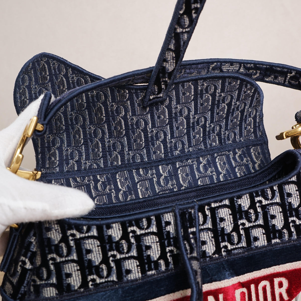 Pre-Owned Dior Saddle Bag Medium Blue Oblique Velvet