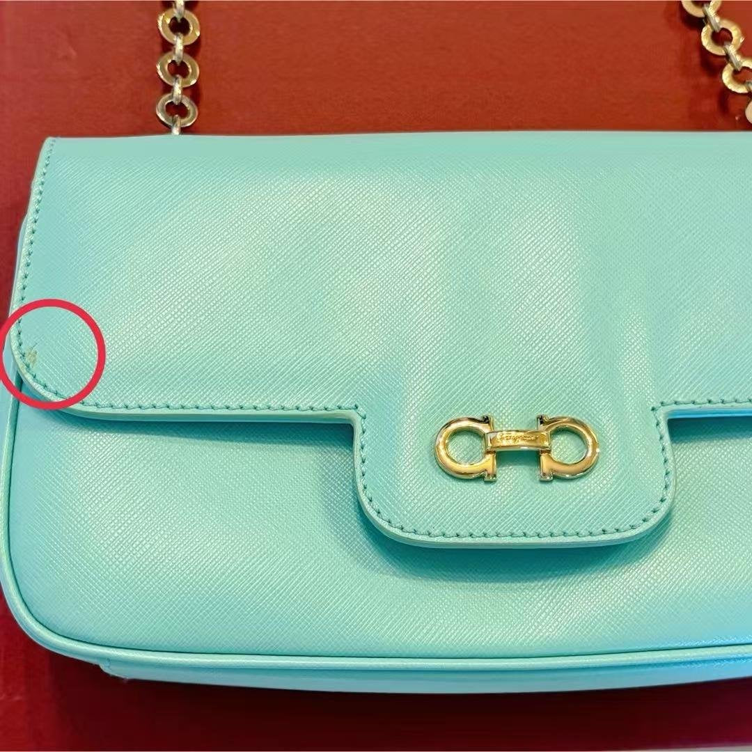 Tiffany Blue Saffiano Leather Gancini Chain Shoulder Bag