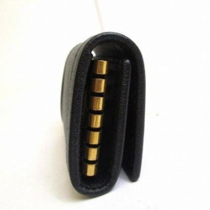 Pre-owned GUCCI Calfskin Small Leather Goods Black Grain Leather Interlocking GG Natural Bamboo Clasp Key Case