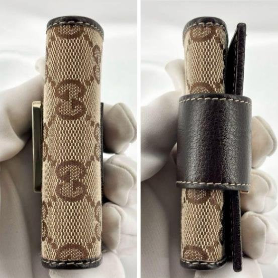 Pre-owned GUCCI Canvas Small Leather Goods Classic GG Dark Leather Snap Closure Key Case Coin Purse