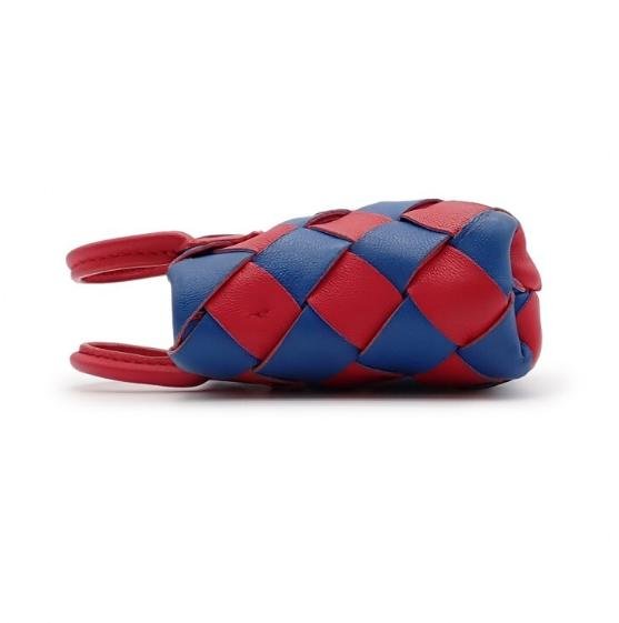 Pre-owned BOTTEGA VENETA Lambskin Mini Bags Red & Blue Intrecciato Woven Mini Earphone Pouch