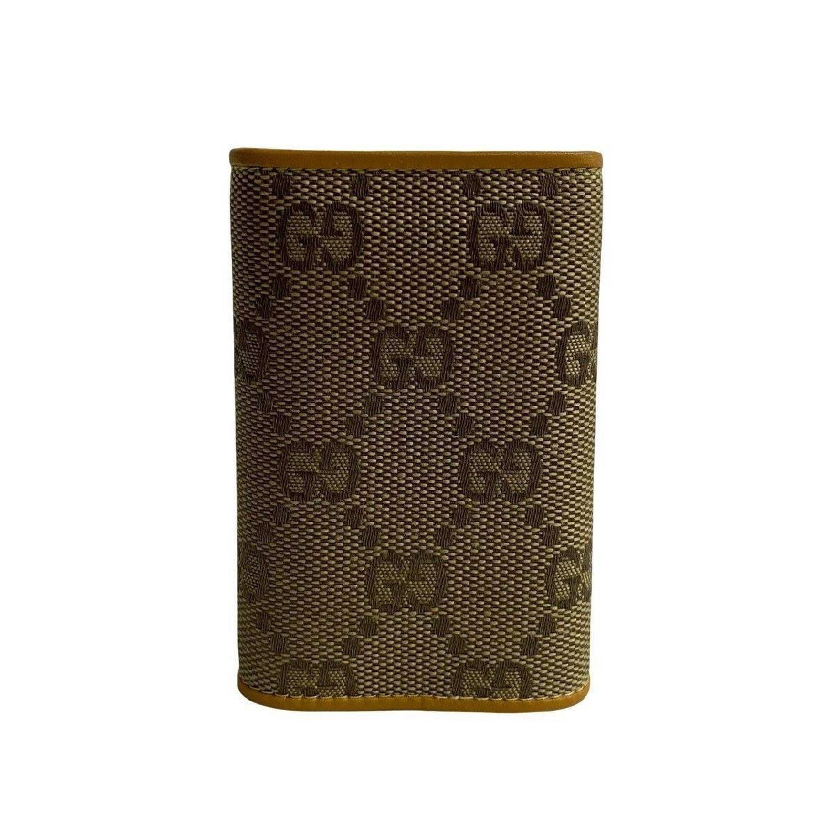 Pre-owned GUCCI Canvas Small Leather Goods Vintage Monogram Caramel Leather Flap Short Card Holder