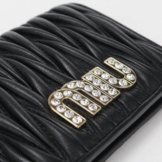 Black Matelassé Crystal Logo Bi Fold Short Wallet