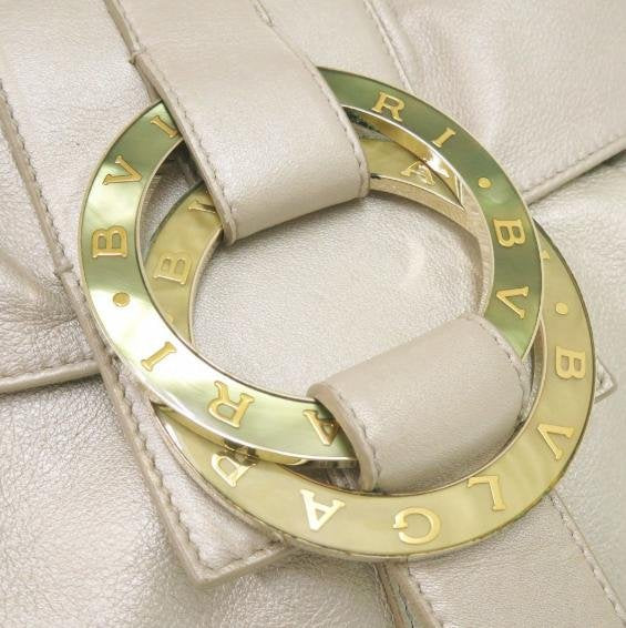 Bvlgari Pearl Off White Double Ring Buckle Ruched Crossbody