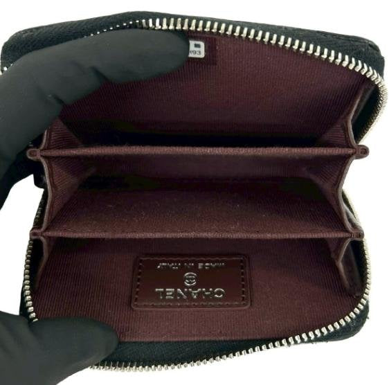 Black Caviar Quilted Zip Coin Card Case