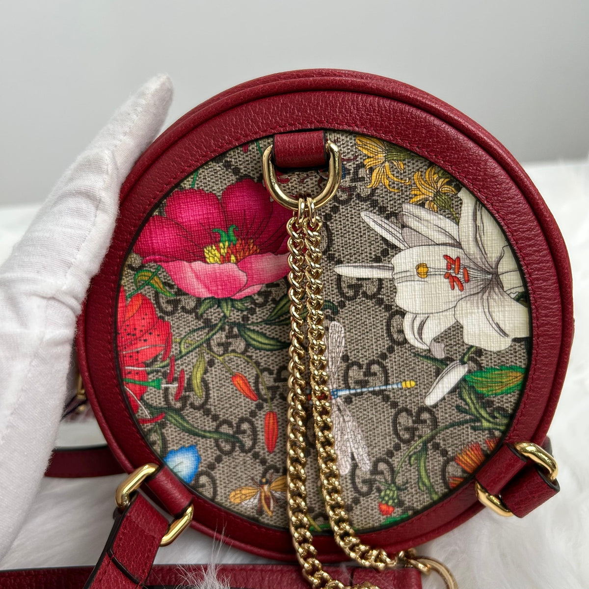 Pre-Owned Gucci Ophidia Flora Round Crossbody Bag