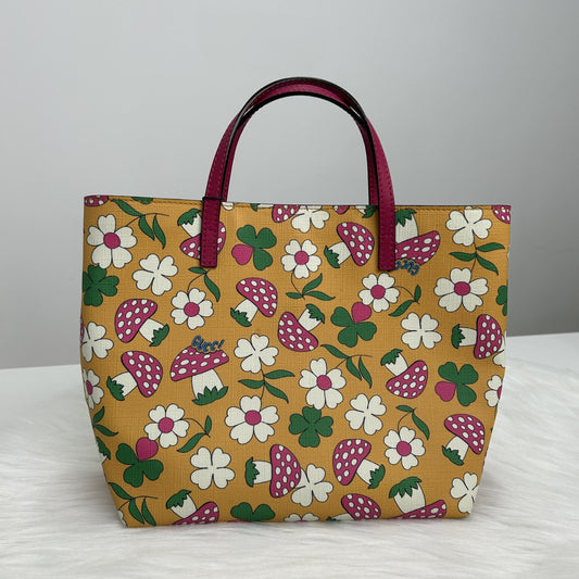 Pre-Owned Gucci Children's Collection Mushroom & Flower Print Canvas Tote Bag