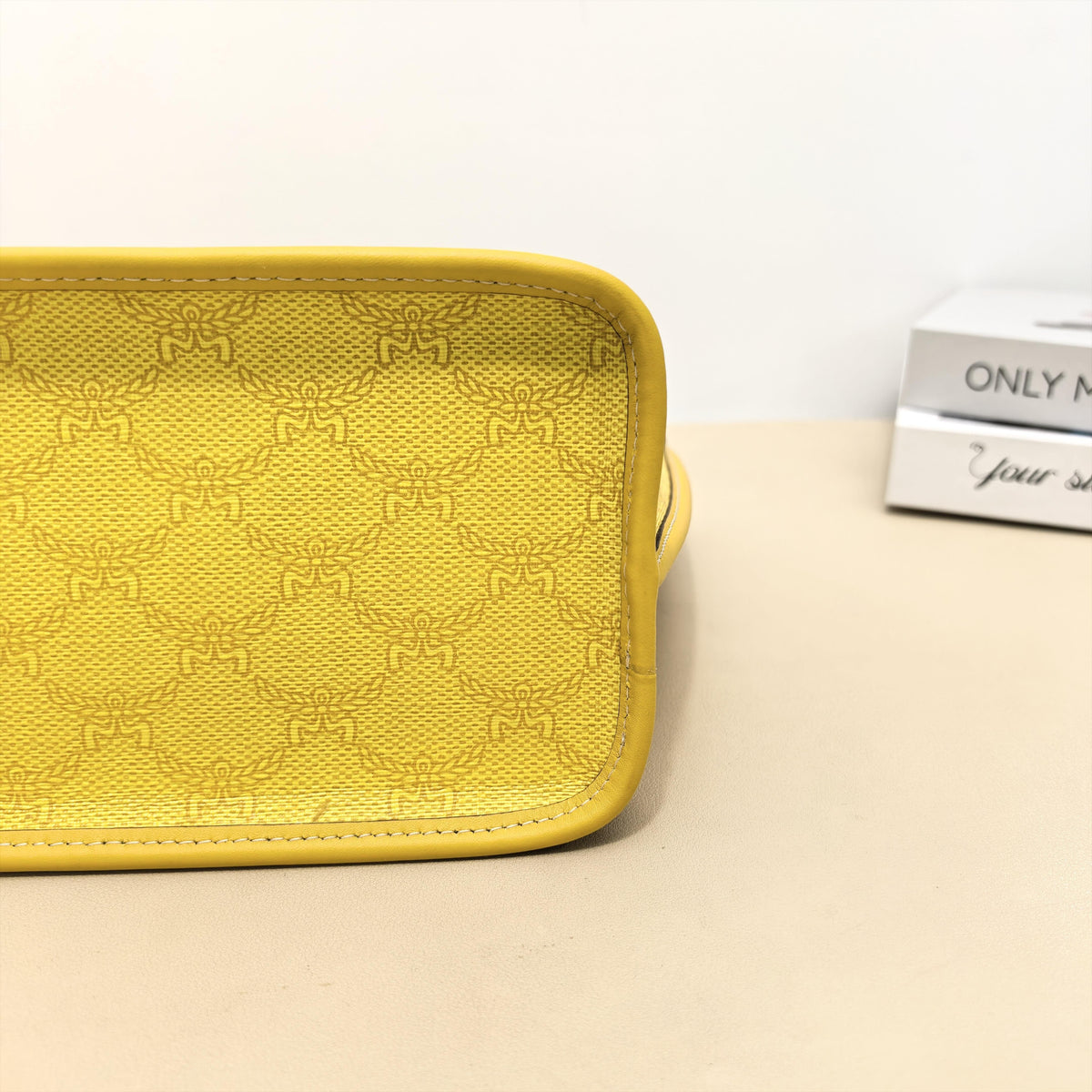 Pre-owned MCM Calfskin Tote Bags Anya Small Tote Bag (Yellow)