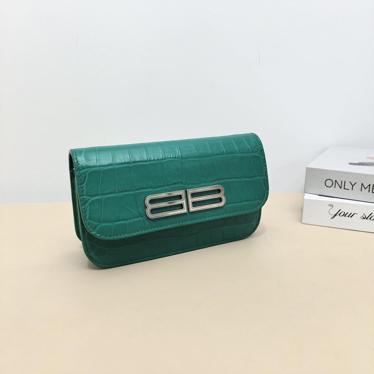 Pre-owned Balenciaga Calfskin Shoulder Bags Gossip Croc Embossed Leather Wallet On Chain
