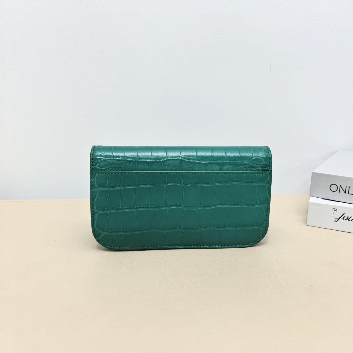 Pre-owned Balenciaga Calfskin Shoulder Bags Gossip Croc Embossed Leather Wallet On Chain