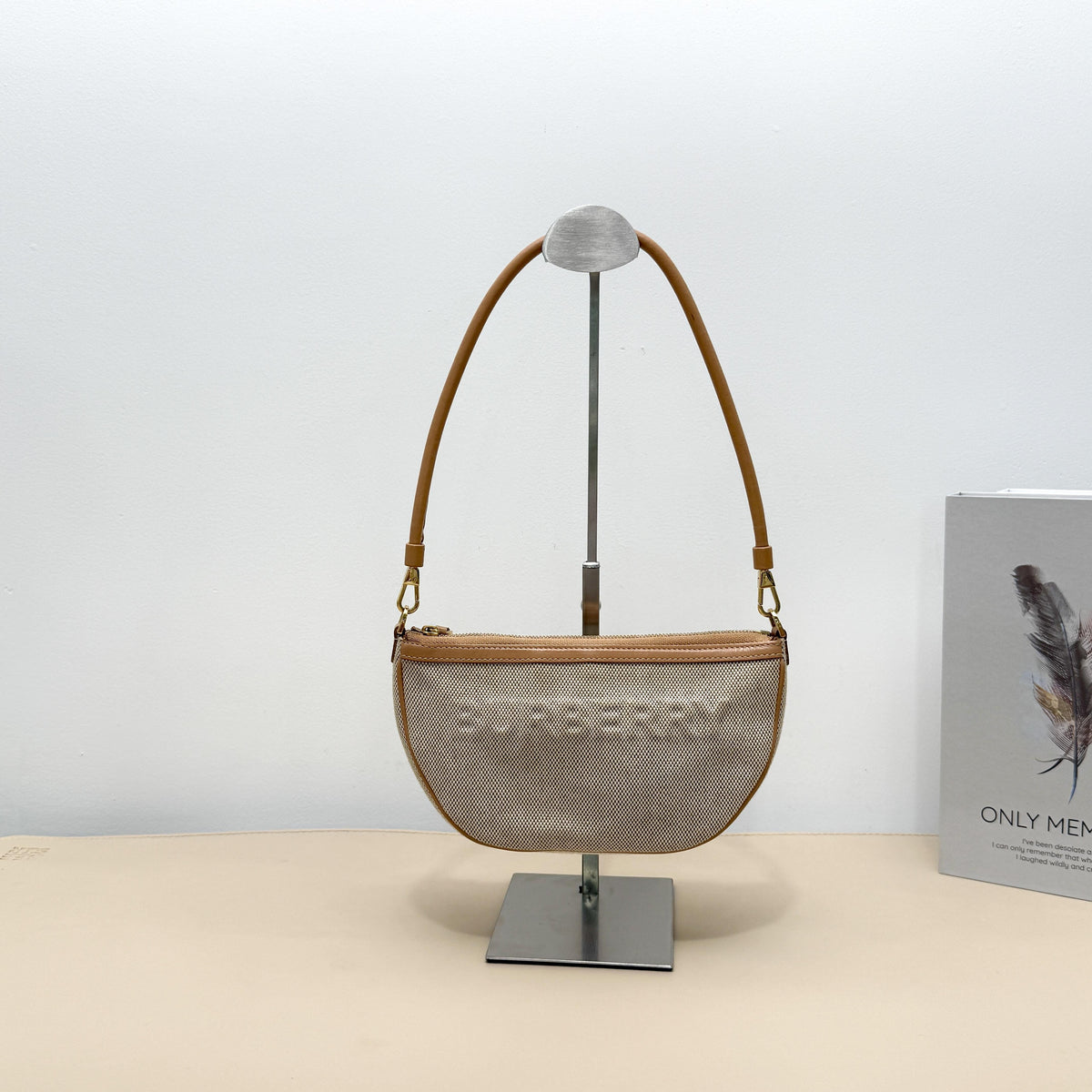 Pre-owned BURBERRY Canvas Shoulder Bags Olympia Pouch Shoulder Bag in Beige and Leather