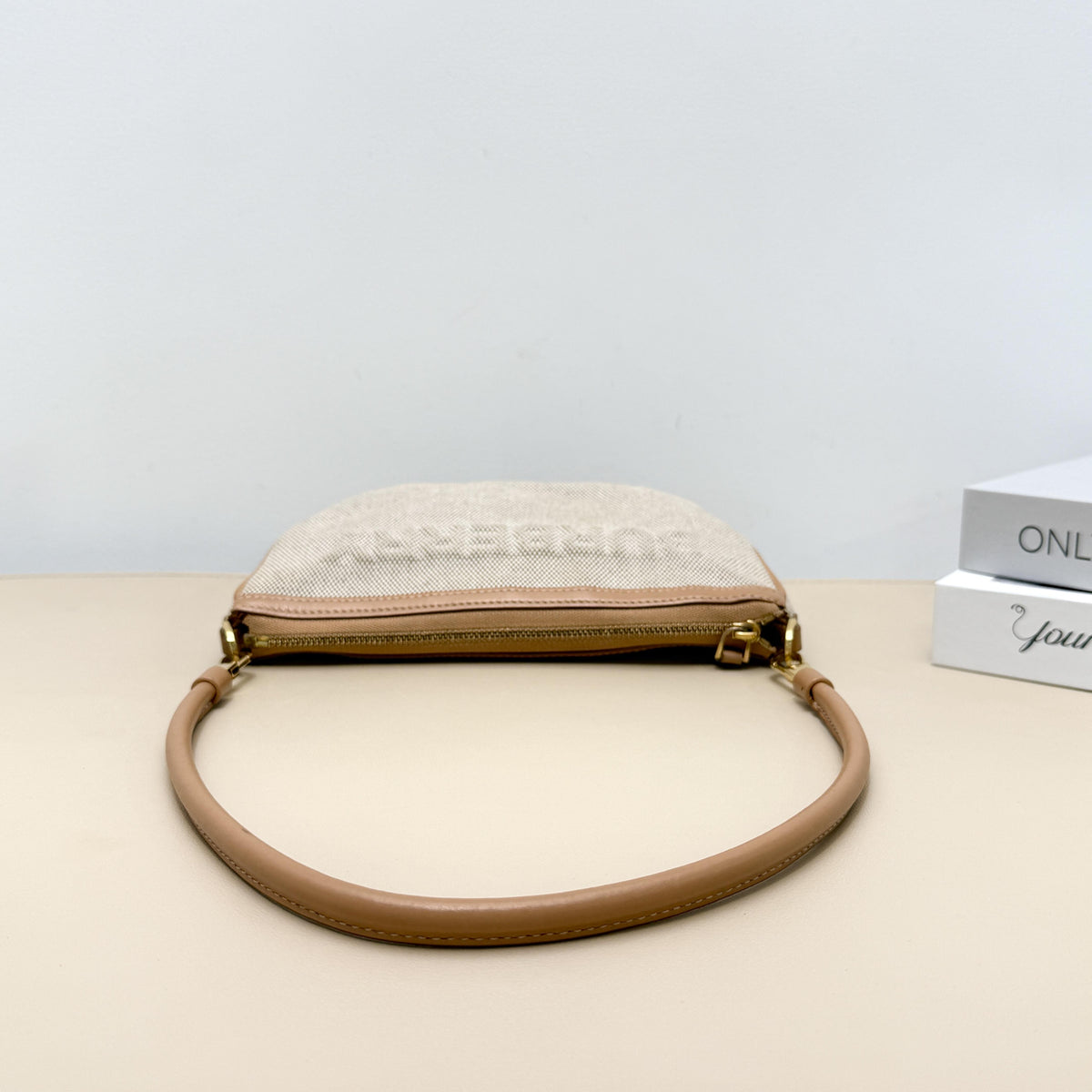 Pre-owned BURBERRY Canvas Shoulder Bags Olympia Pouch Shoulder Bag in Beige and Leather
