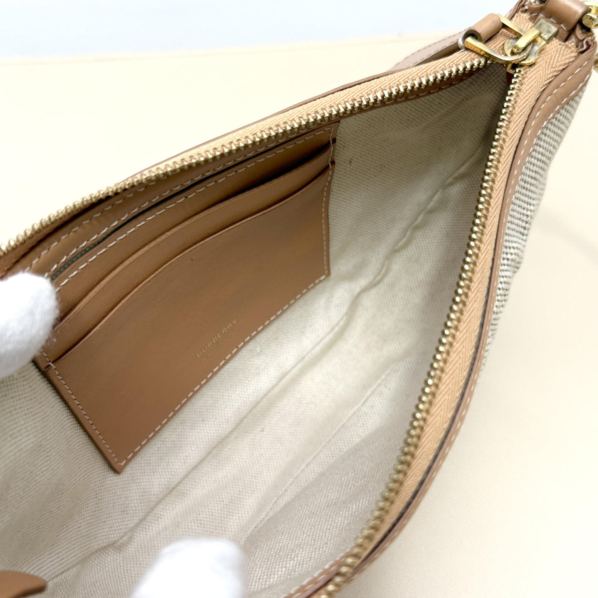 Pre-owned BURBERRY Canvas Shoulder Bags Olympia Pouch Shoulder Bag in Beige and Leather