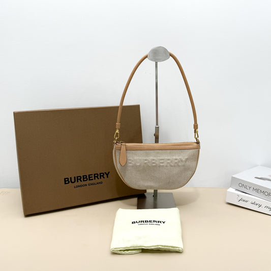 Pre-owned BURBERRY Canvas Shoulder Bags Olympia Pouch Shoulder Bag in Beige and Leather