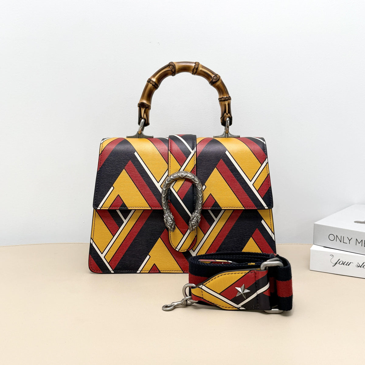 Dionysus Printed Leather Bamboo Handle Shoulder Bag