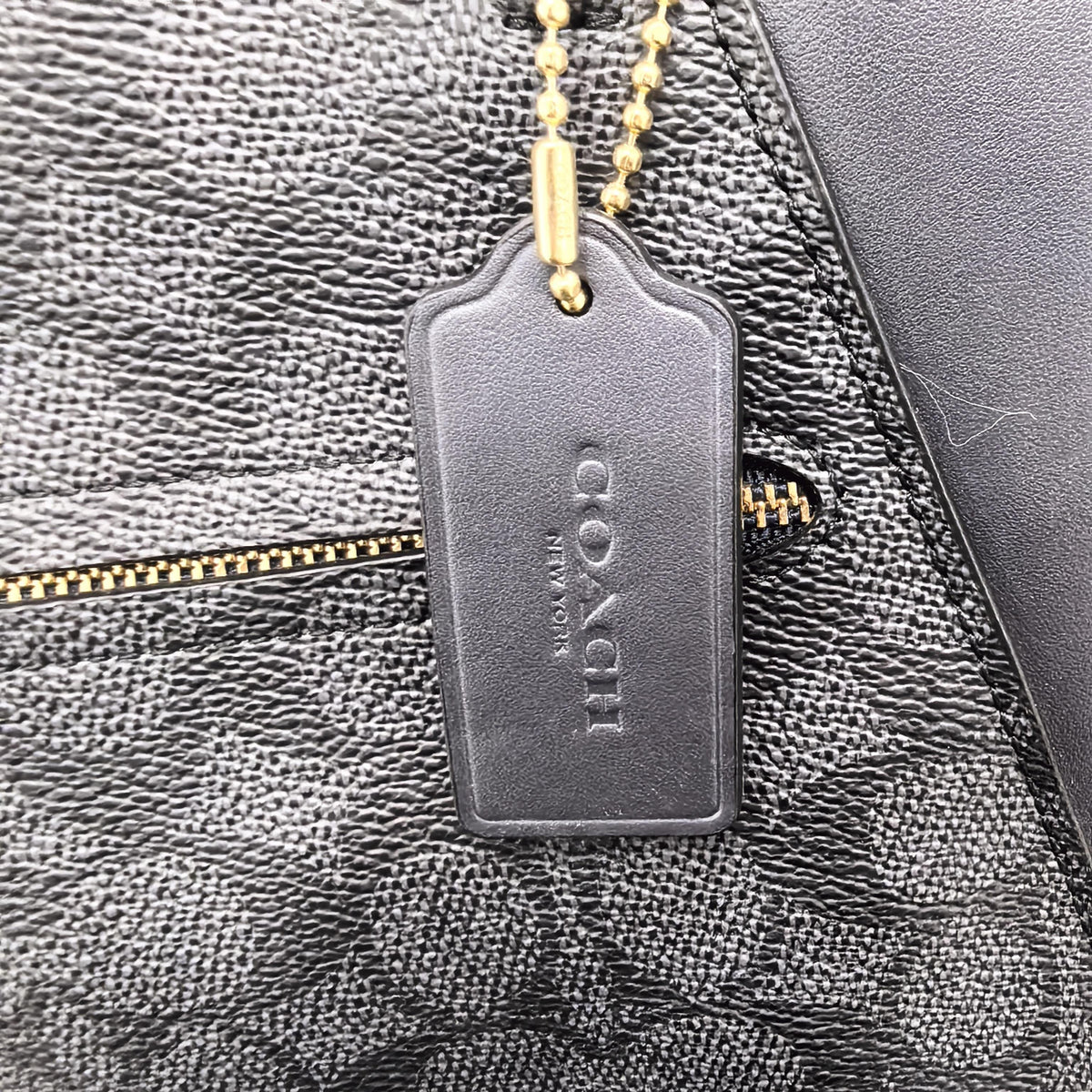 Black Signature Canvas Smooth Leather Zipper Tote Crossbody Bag