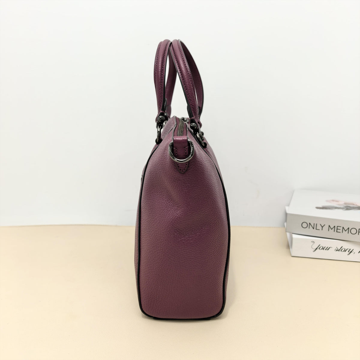 Coach Plum Grained Leather Dome Satchel Crossbody Bag