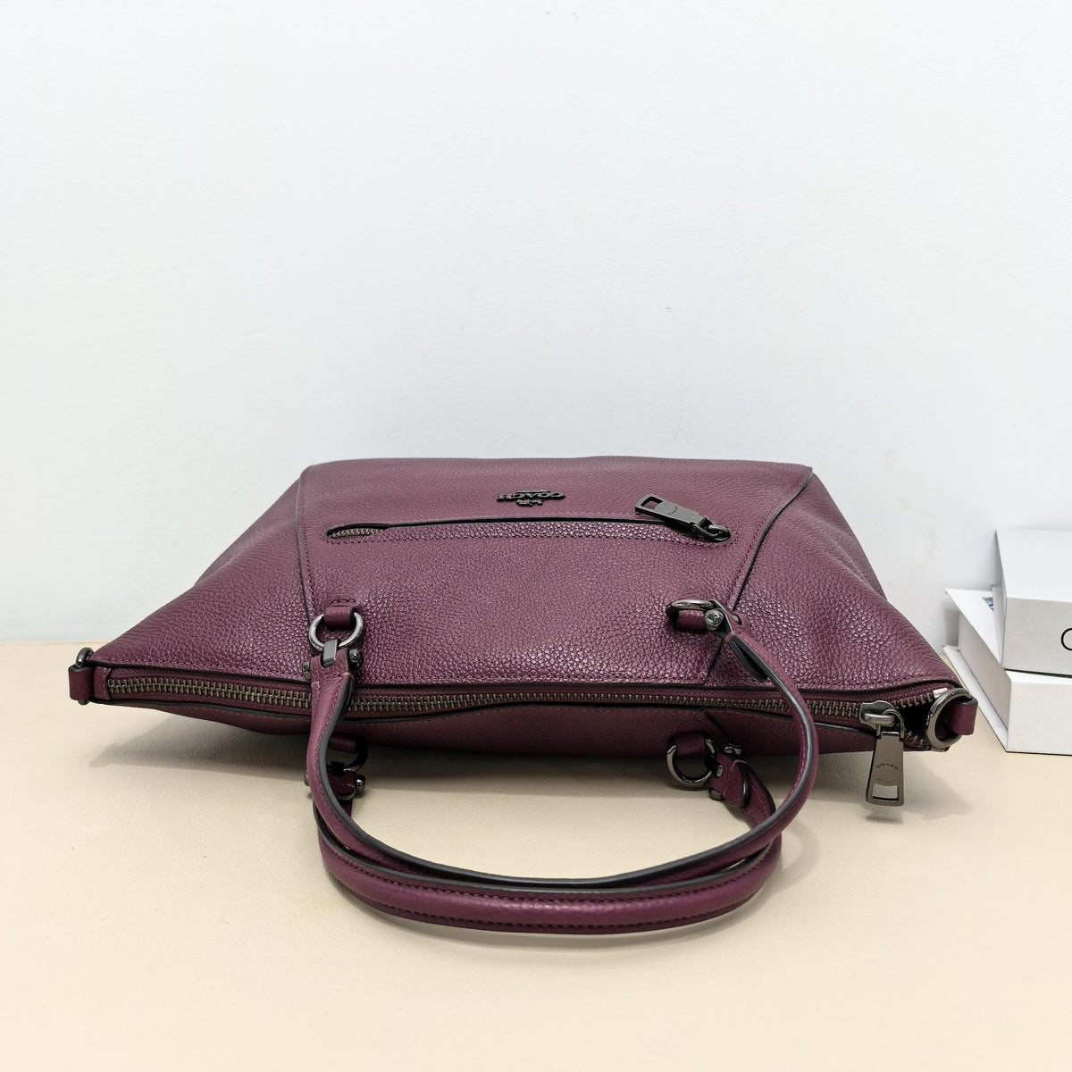 Coach Plum Grained Leather Dome Satchel Crossbody Bag