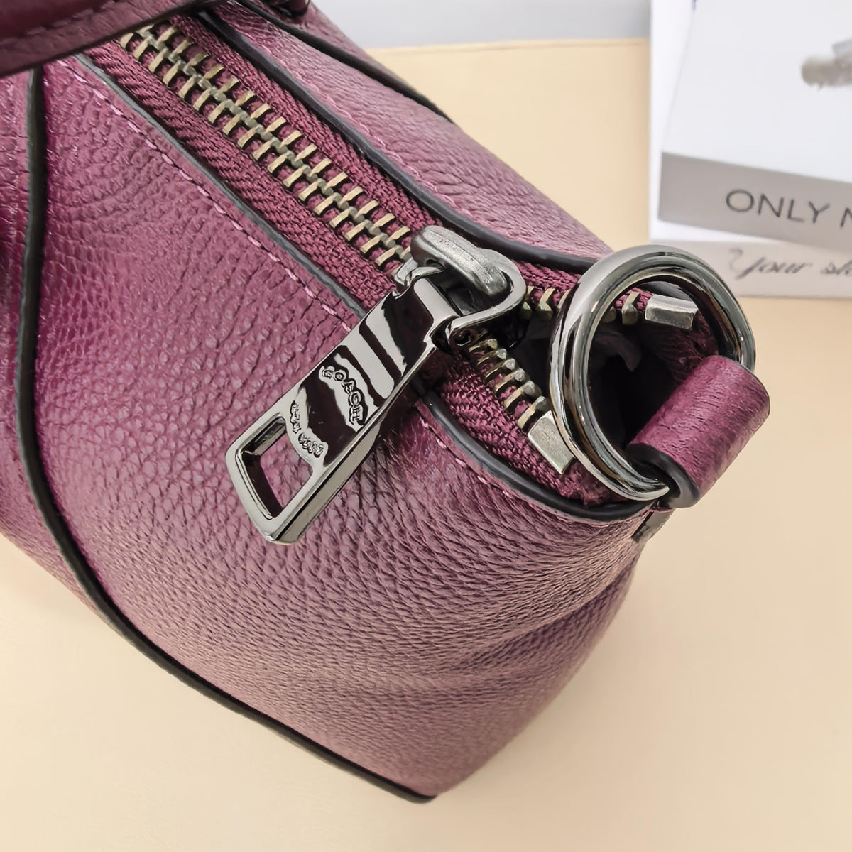 Coach Plum Grained Leather Dome Satchel Crossbody Bag