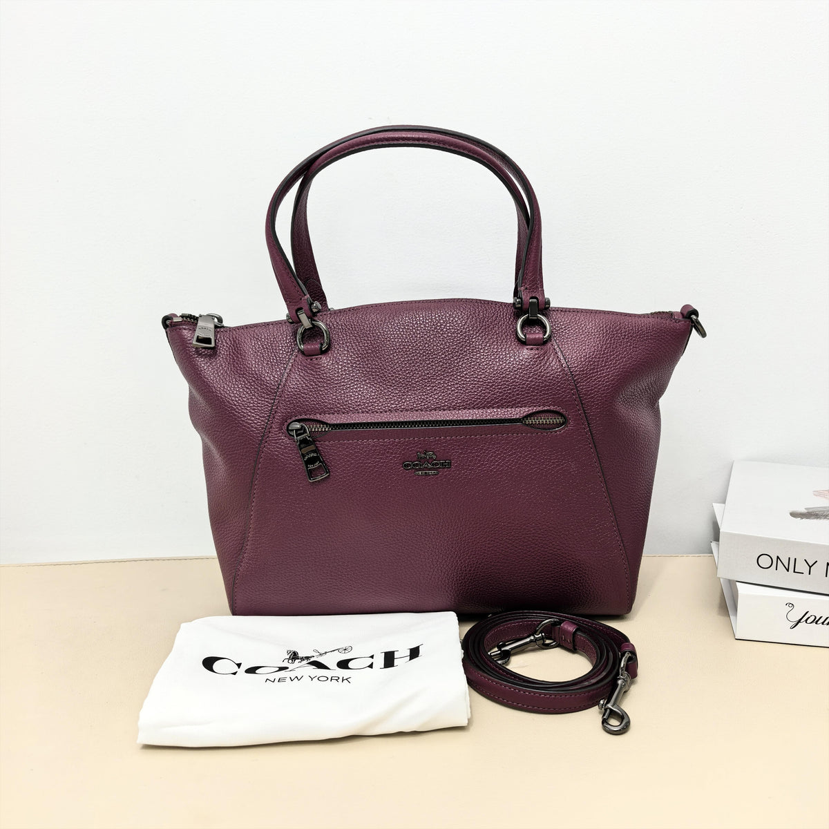 Coach Plum Grained Leather Dome Satchel Crossbody Bag