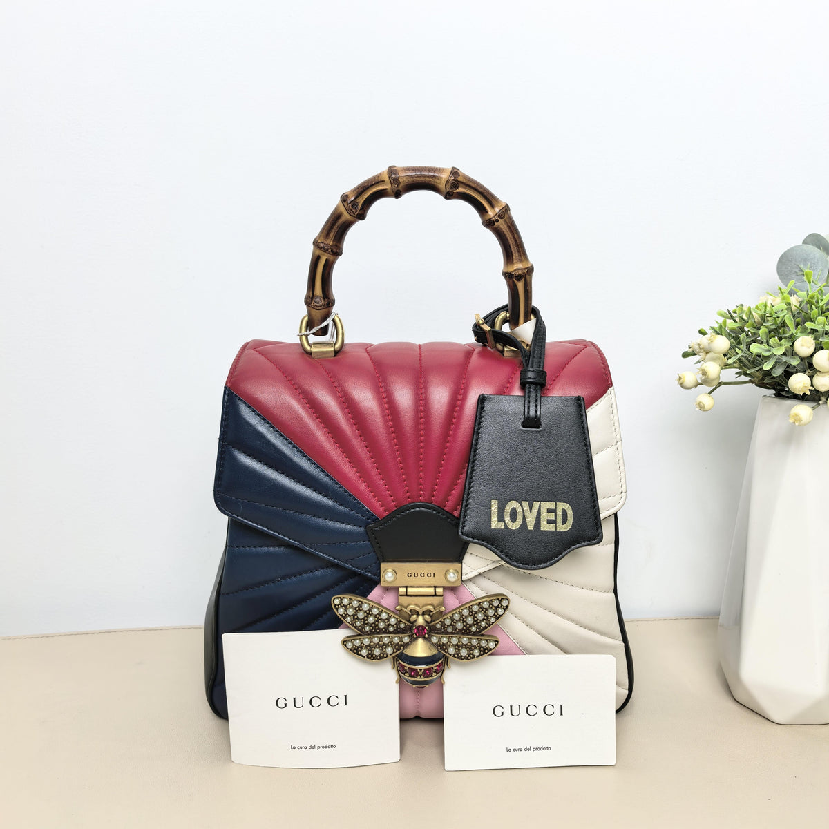 Gucci Queen Margaret Color Block Quilted Bamboo Top Handle Backpack