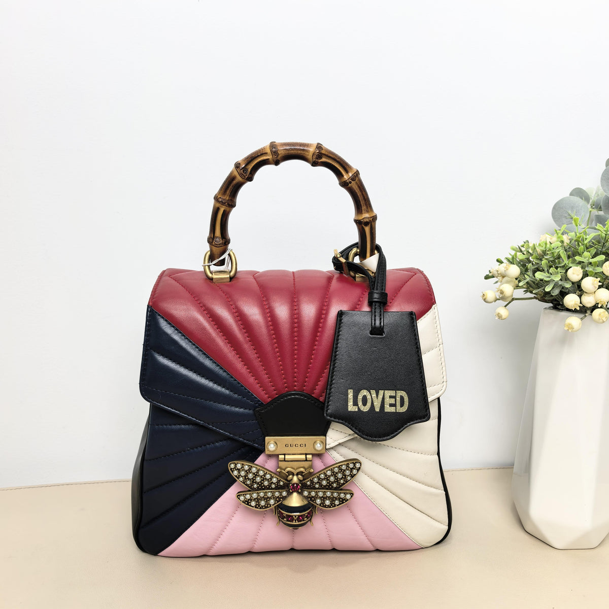 Gucci Queen Margaret Color Block Quilted Bamboo Top Handle Backpack