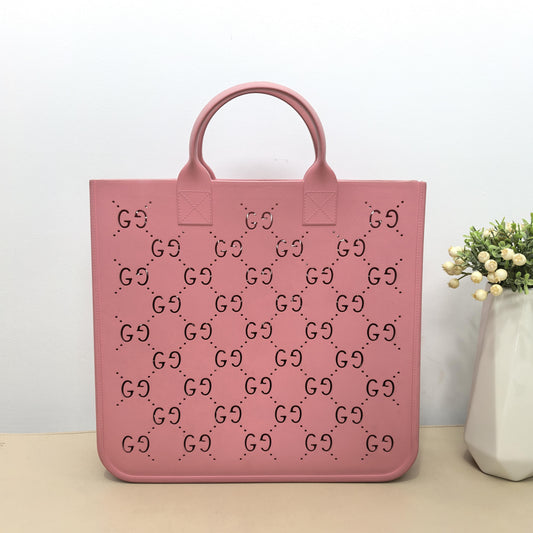 Pink Perforated Interlocking GG Tote Handbag