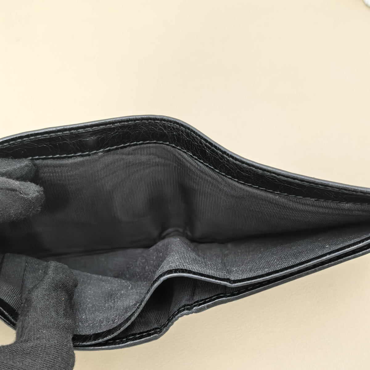 Pre-owned PRADA Calfskin Small Leather Goods Black Distressed Cracked Leather Studded Bifold Wallet