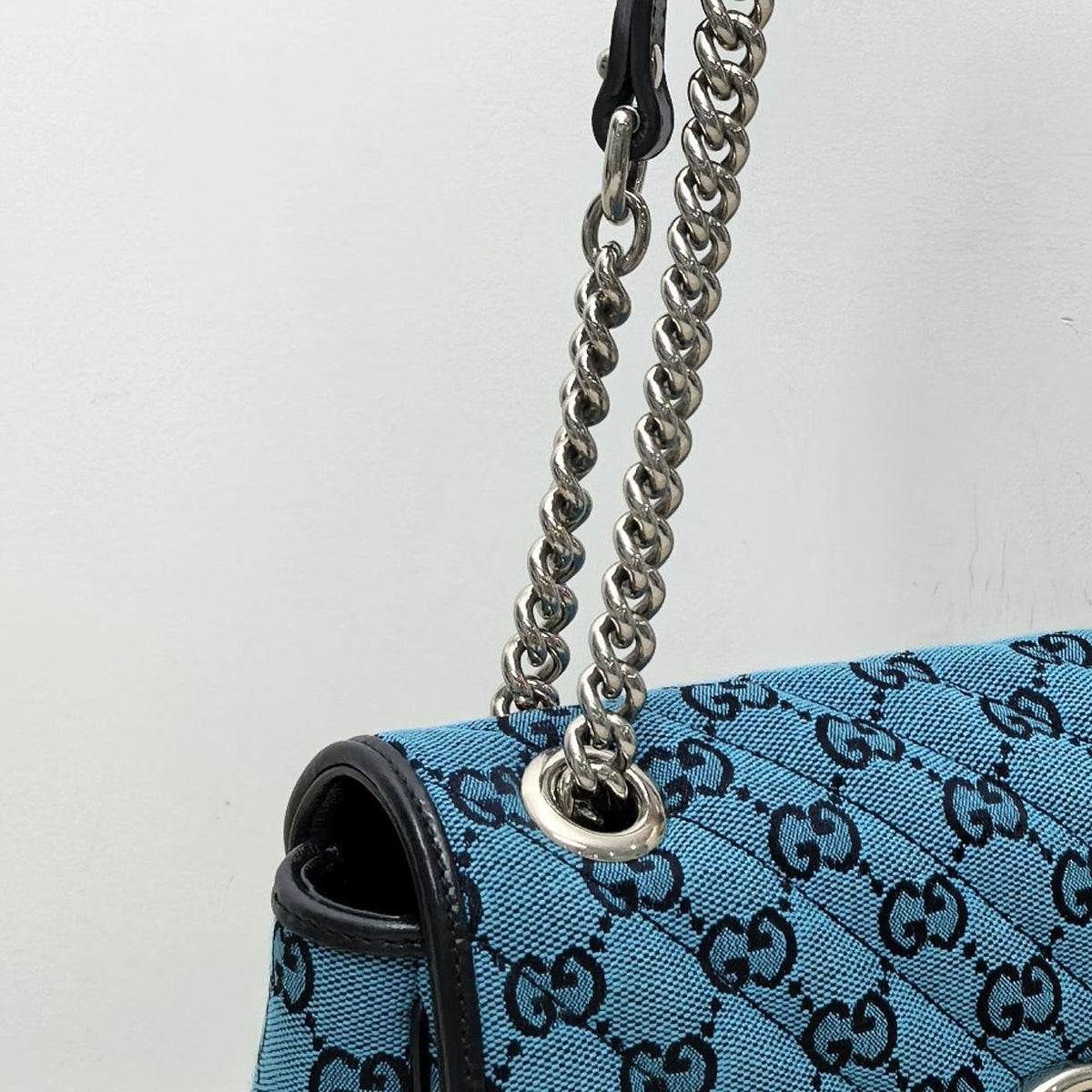 Gucci Turquoise GG Quilted Marmont Silver Double G Chain Crossbody Bag