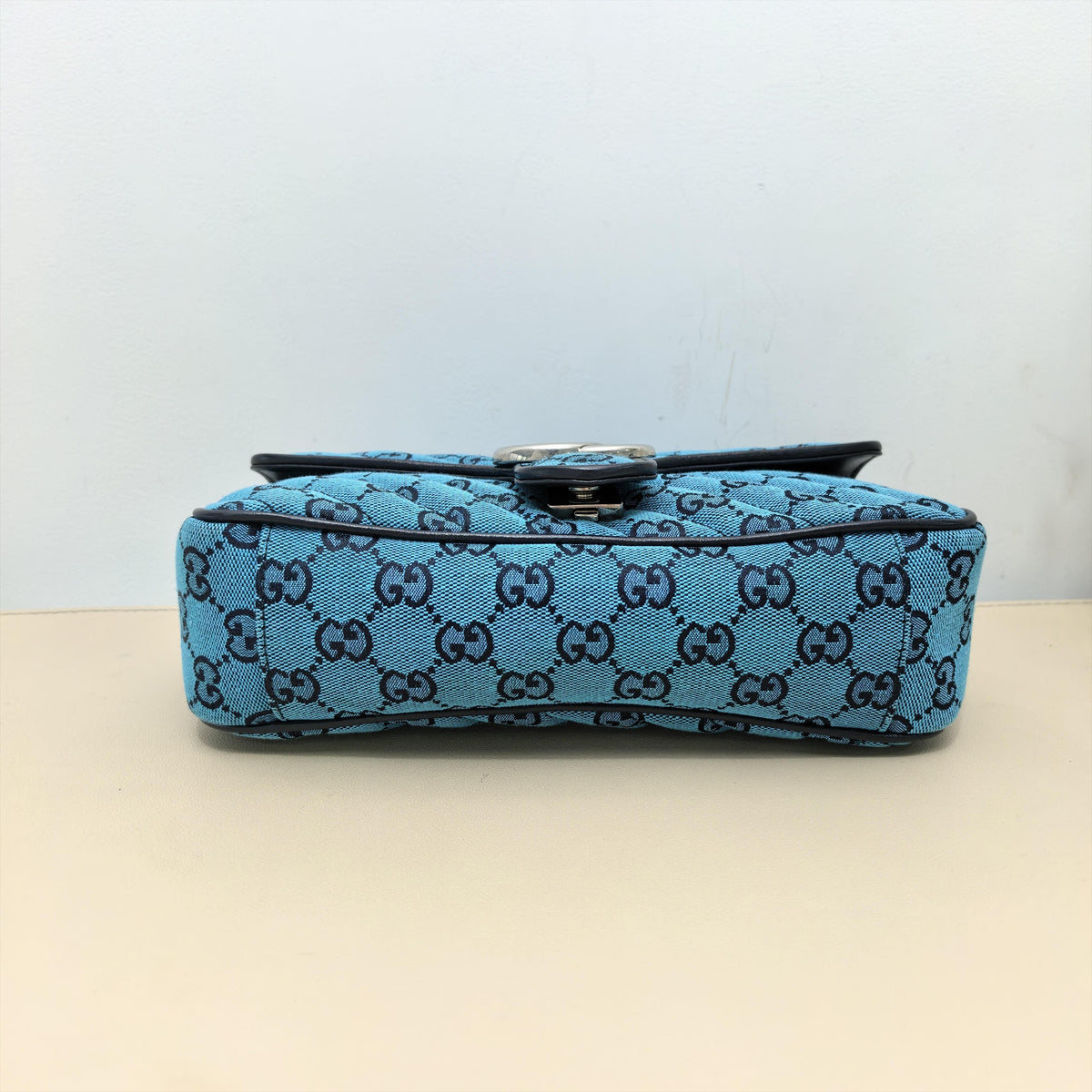 Gucci Turquoise GG Quilted Marmont Silver Double G Chain Crossbody Bag