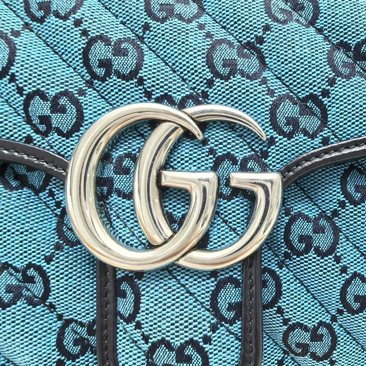 Gucci Turquoise GG Quilted Marmont Silver Double G Chain Crossbody Bag