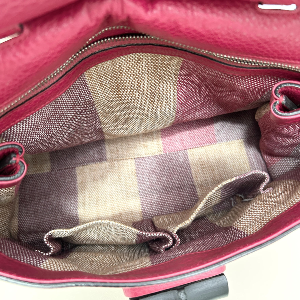 Fuchsia Grain Bamboo Turn lock Flap Tote Bag