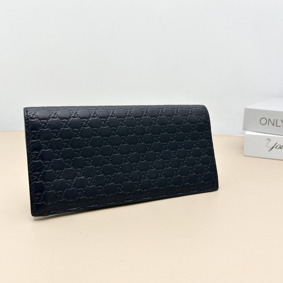 Black Micro Guccissima Embossed Bi fold Long Wallet
