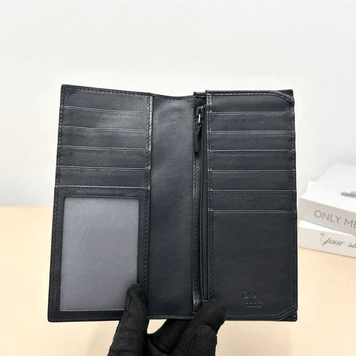 Black Micro Guccissima Embossed Bi fold Long Wallet