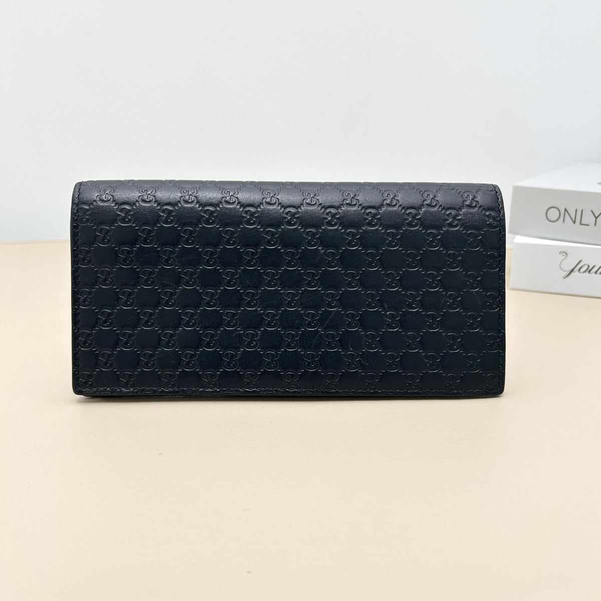 Black Micro Guccissima Embossed Bi fold Long Wallet