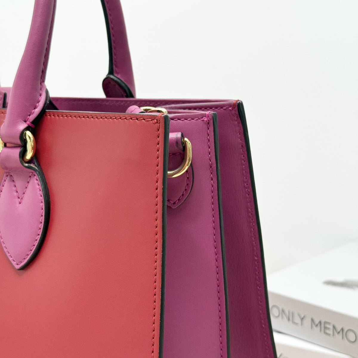 Gucci Red & Pink Color block Smooth Top Handle Tote Bag
