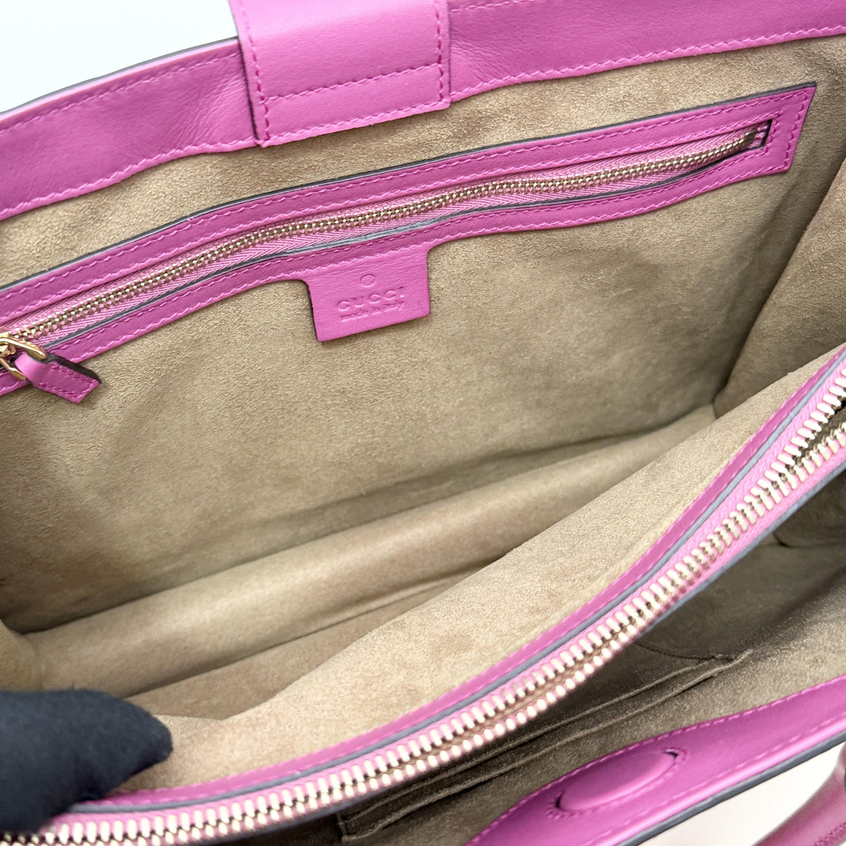 Gucci Red & Pink Color block Smooth Top Handle Tote Bag