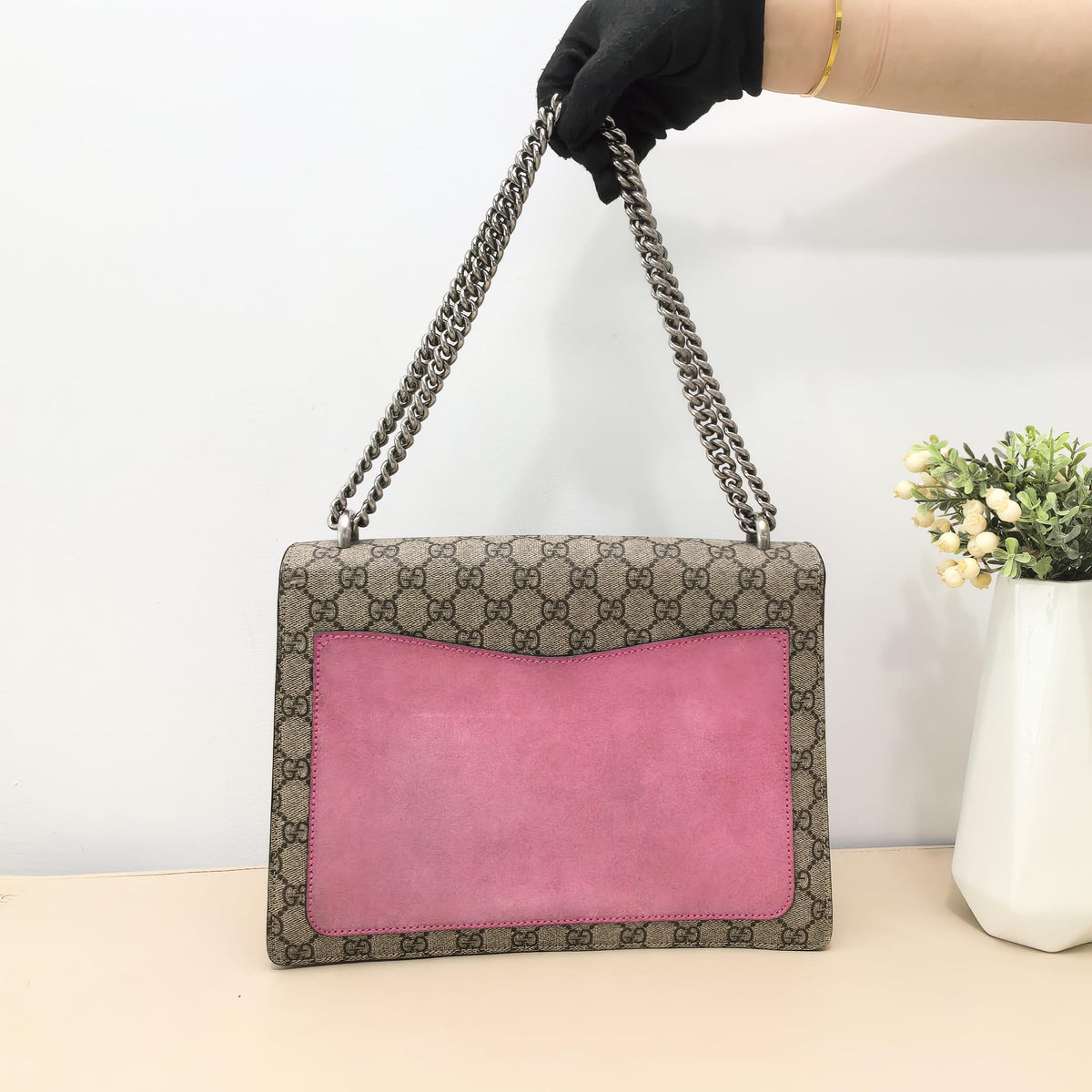 Dionysus Medium GG Canvas Pink Suede Star Heart Moon Crystal Patch Crossbody Bag