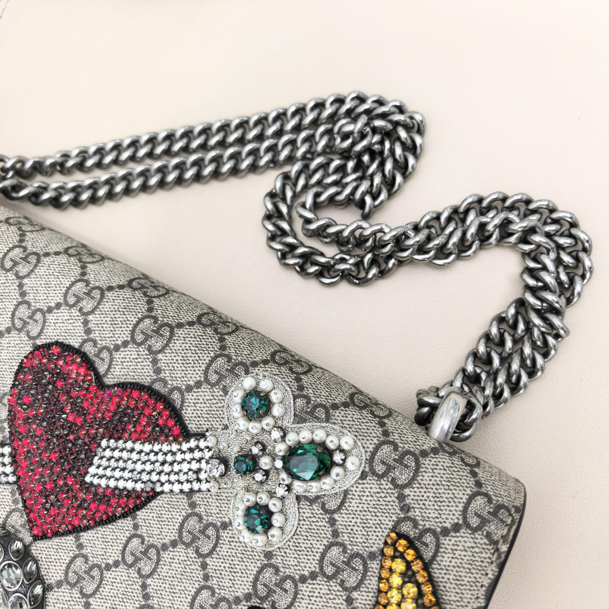 Dionysus Medium GG Canvas Pink Suede Star Heart Moon Crystal Patch Crossbody Bag