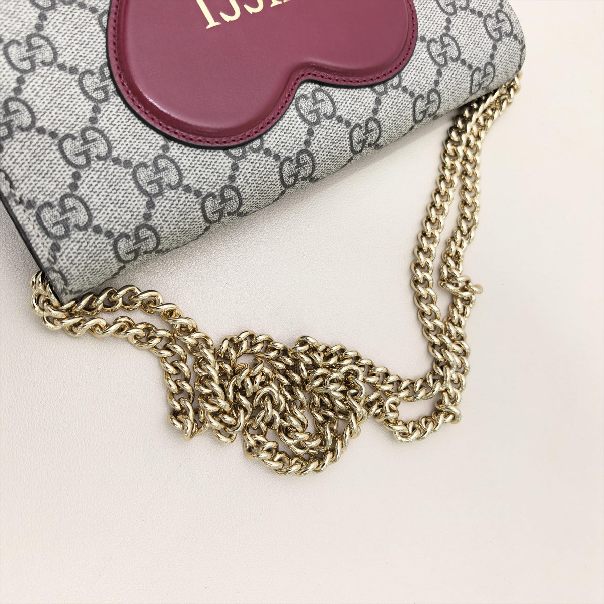 GG Supreme Burgundy Heart Leather Applique Chain Crossbody Bag