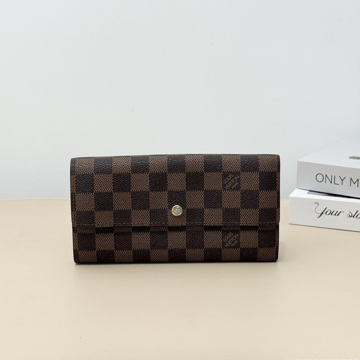 Pre-owned Louis Vuitton Coated Canvas Small Leather Goods Damier Ebene Long Bi Fold Snap Wallet