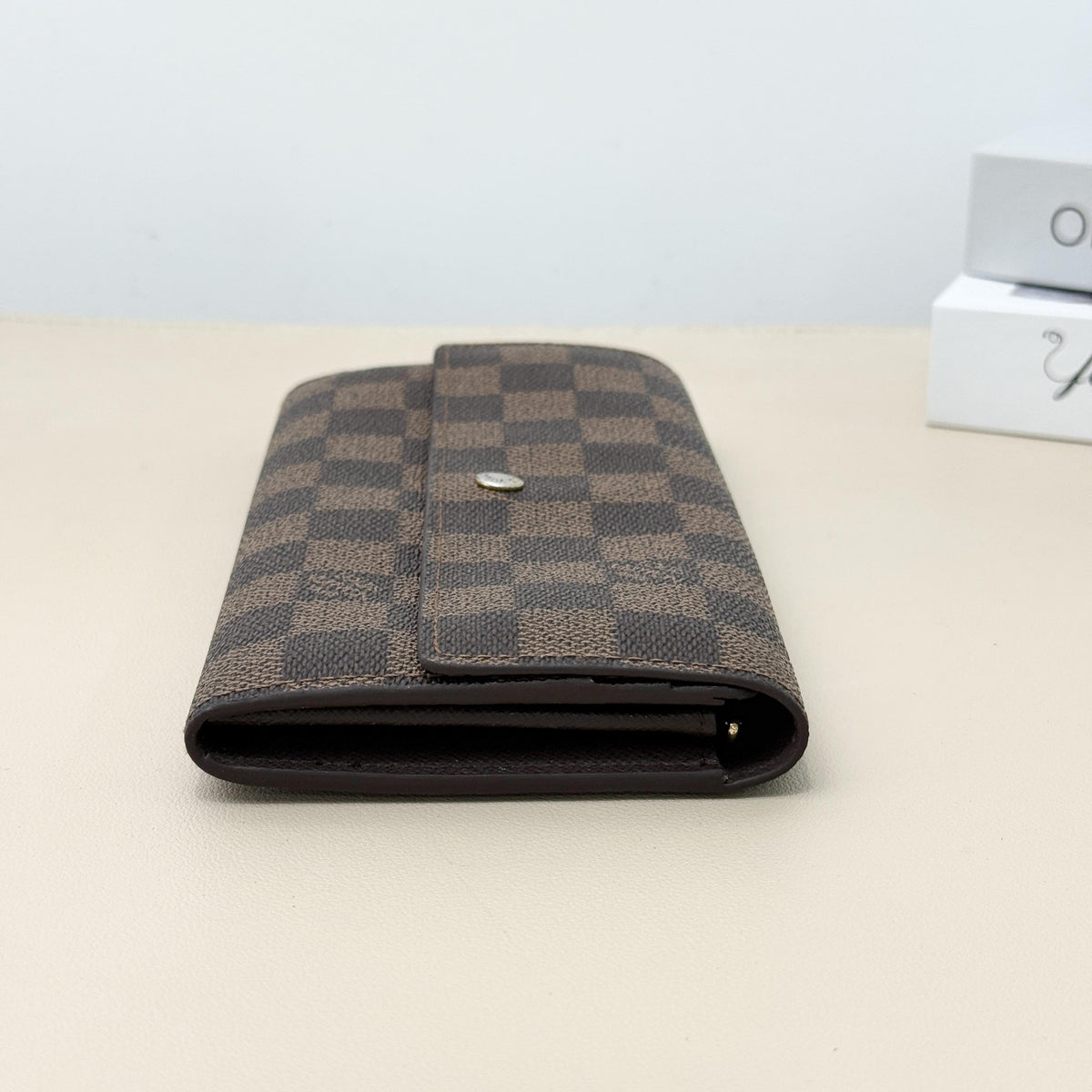 Pre-owned Louis Vuitton Coated Canvas Small Leather Goods Damier Ebene Long Bi Fold Snap Wallet