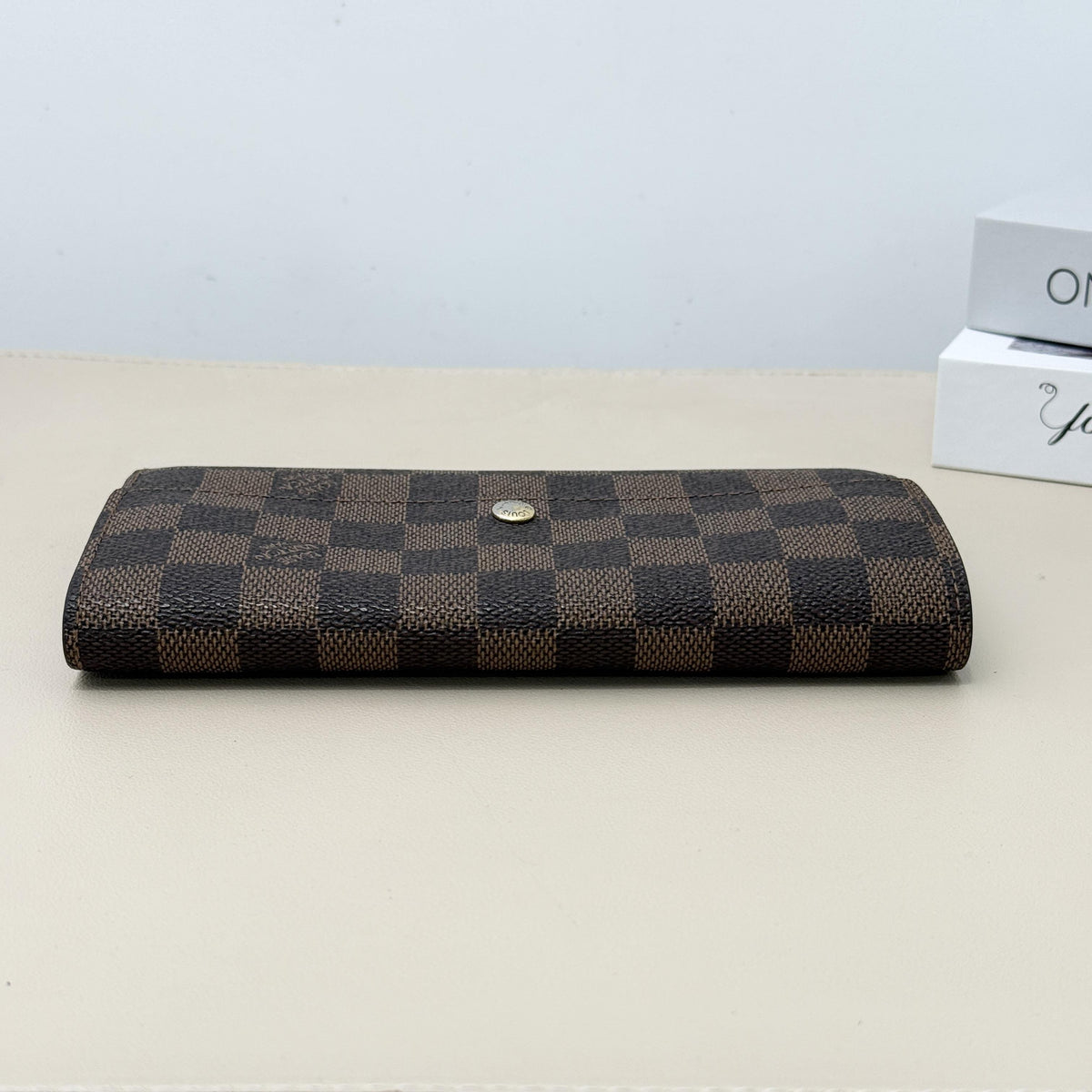 Pre-owned Louis Vuitton Coated Canvas Small Leather Goods Damier Ebene Long Bi Fold Snap Wallet