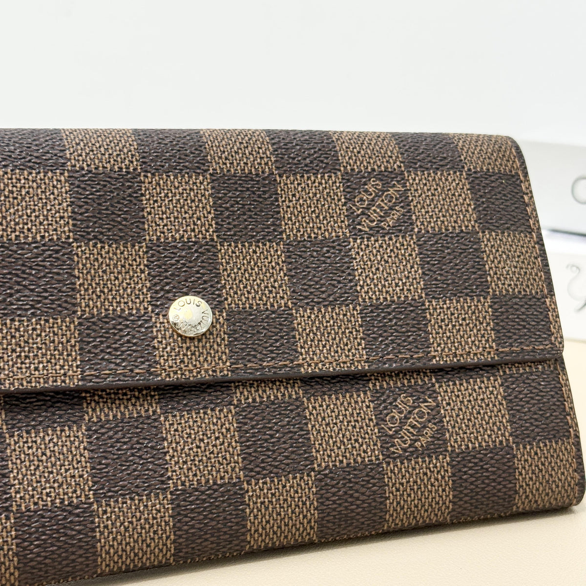 Pre-owned Louis Vuitton Coated Canvas Small Leather Goods Damier Ebene Long Bi Fold Snap Wallet