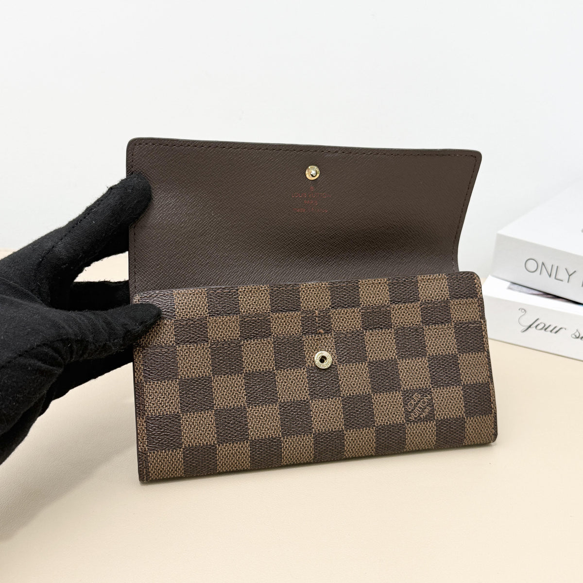 Pre-owned Louis Vuitton Coated Canvas Small Leather Goods Damier Ebene Long Bi Fold Snap Wallet